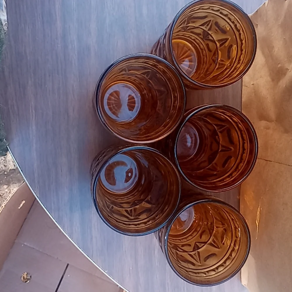 Antique Amber Glass Tumbler Set of Five - Picture 2 of 5